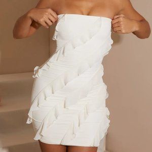 Oh Polly Tatiana Ruffle Detail Mini Dress in White